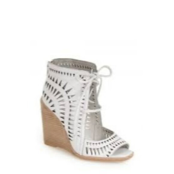 Jeffrey Campbell Rodolfo White Laser-Cut Lace-Up Open Toe Wedge Sandals Size 8 - Picture 1 of 12